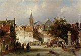 A Busy Market in a Dutch Town